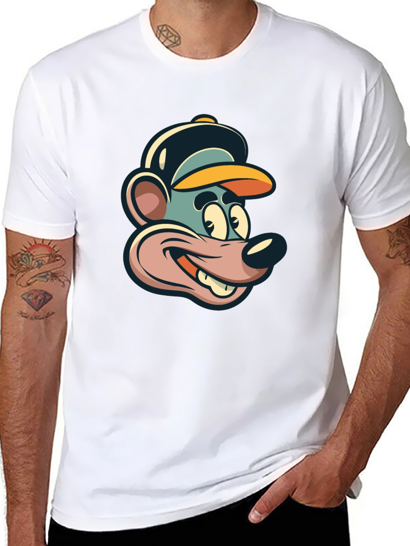 Cartoon Mouse Graphic Tee - Black Cotton T-Shirt