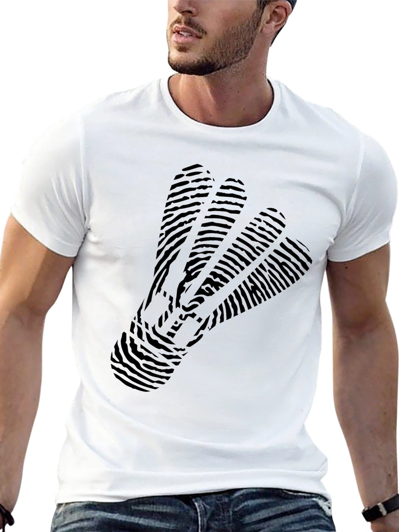 Mens Black T-Shirt with Badminton Shuttlecock Design