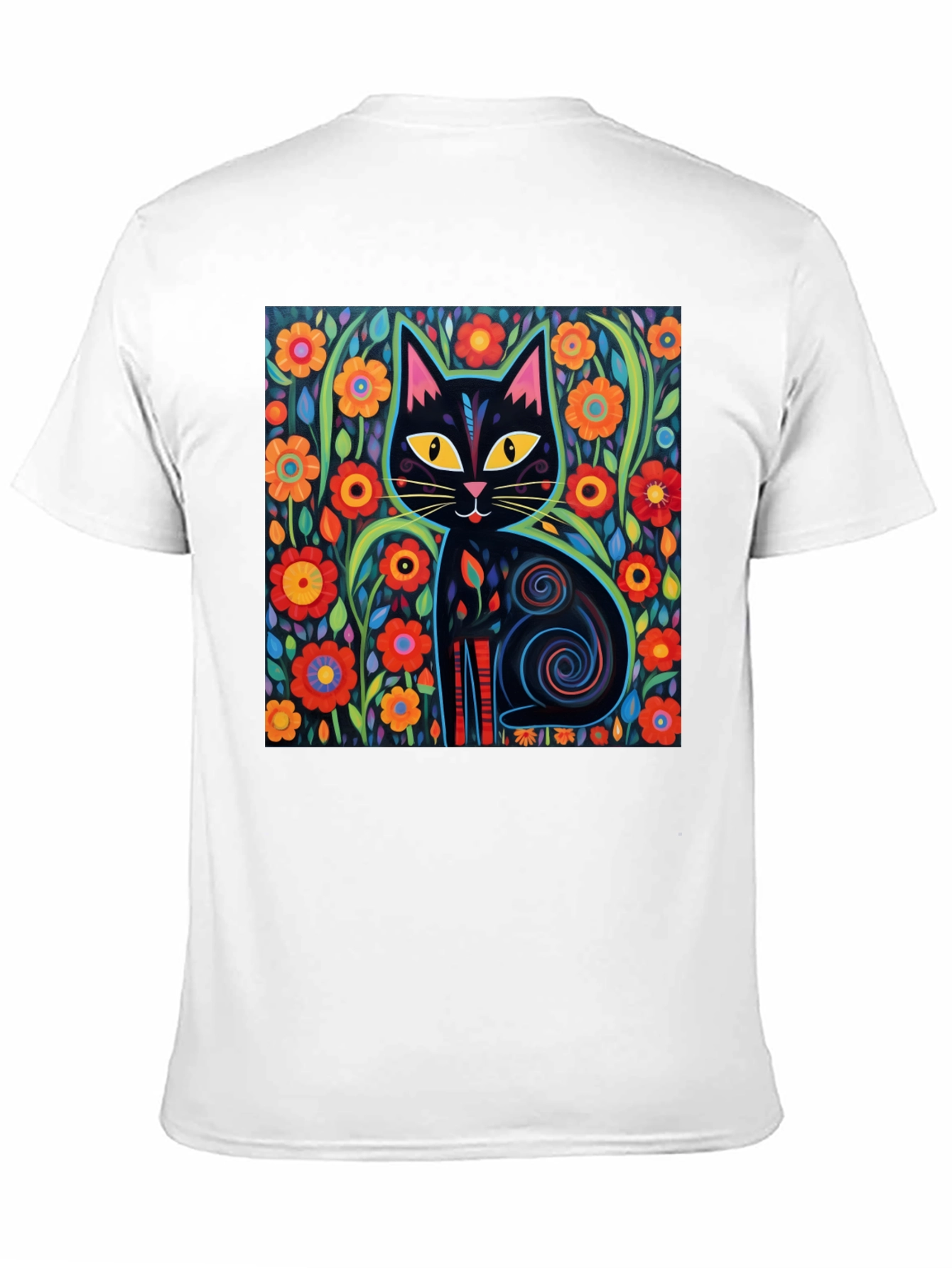 Floral Cat Graphic Tee - Black