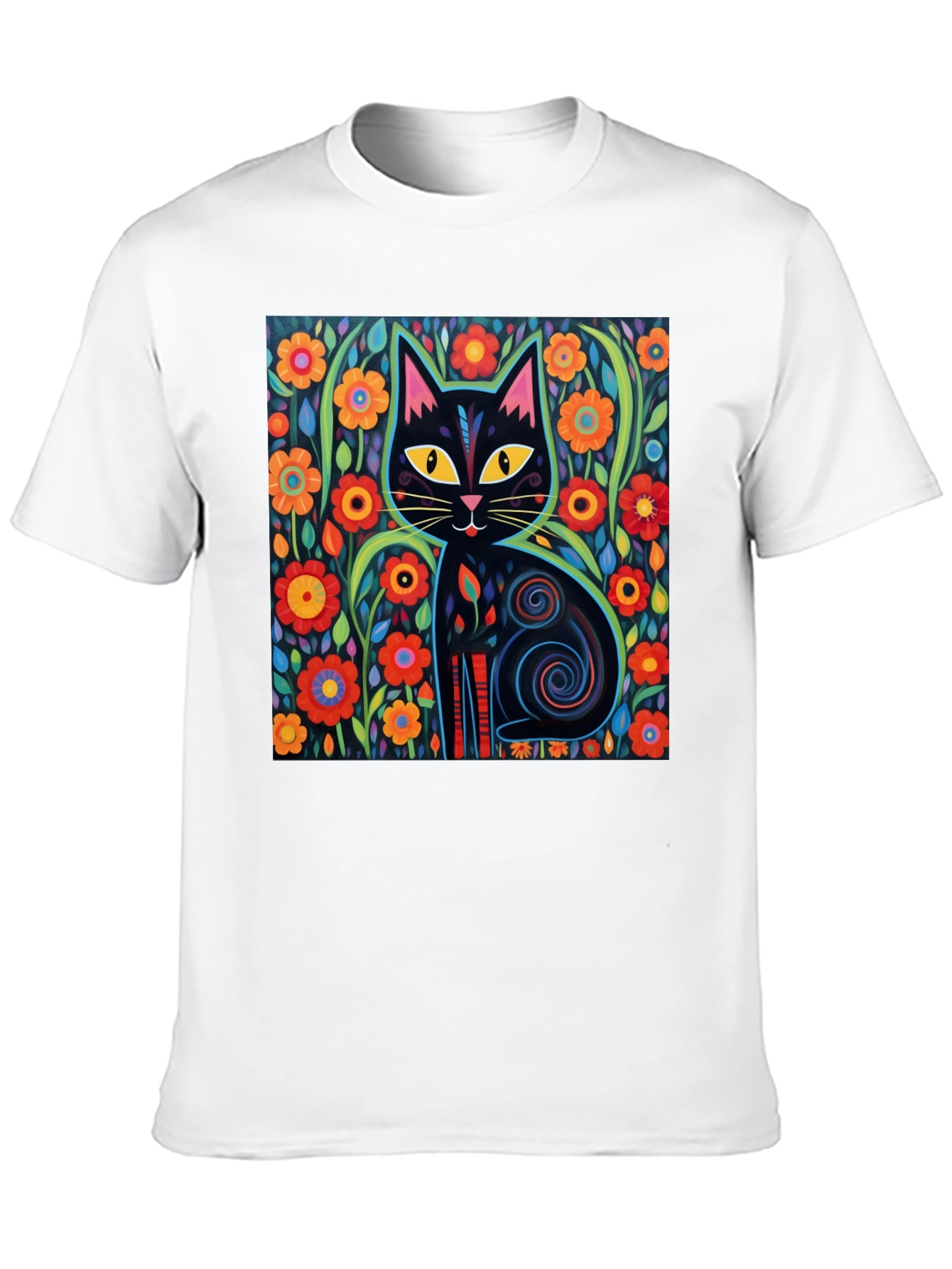 Floral Cat Graphic Tee - Black