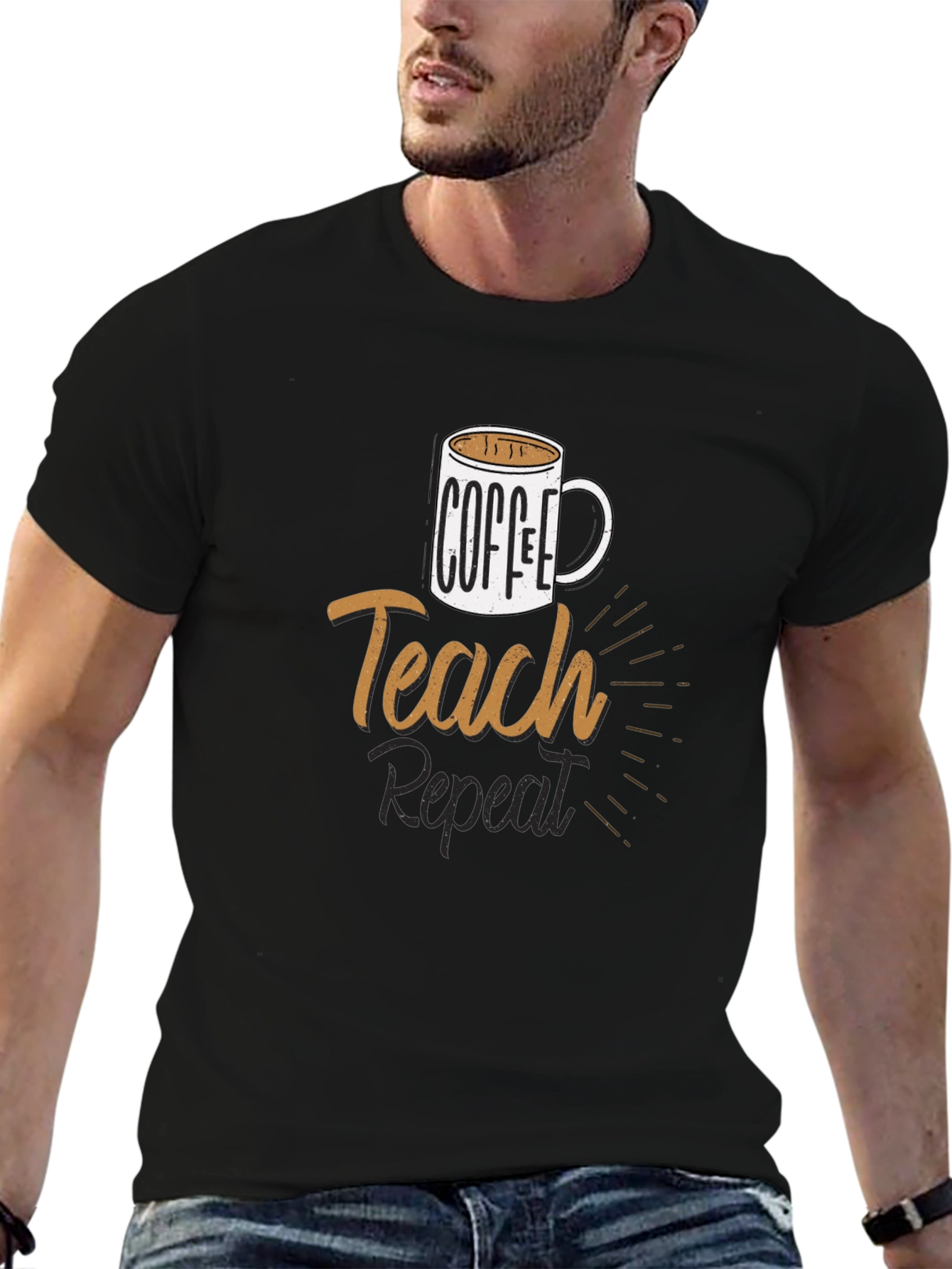 Coffee Teach Repeat T-Shirt - Black