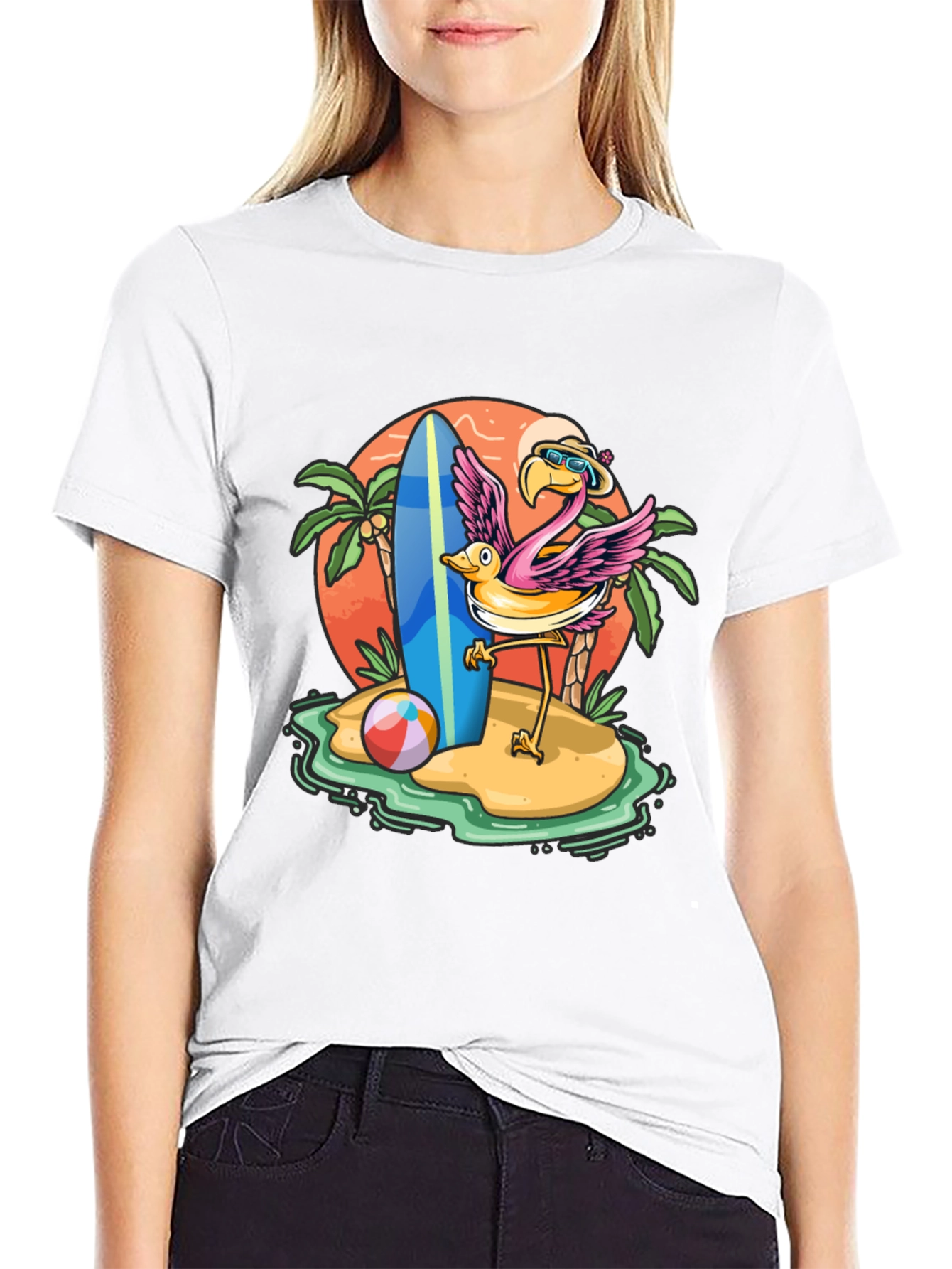 Summer Flamingo Graphic Tee - Beach Vibes