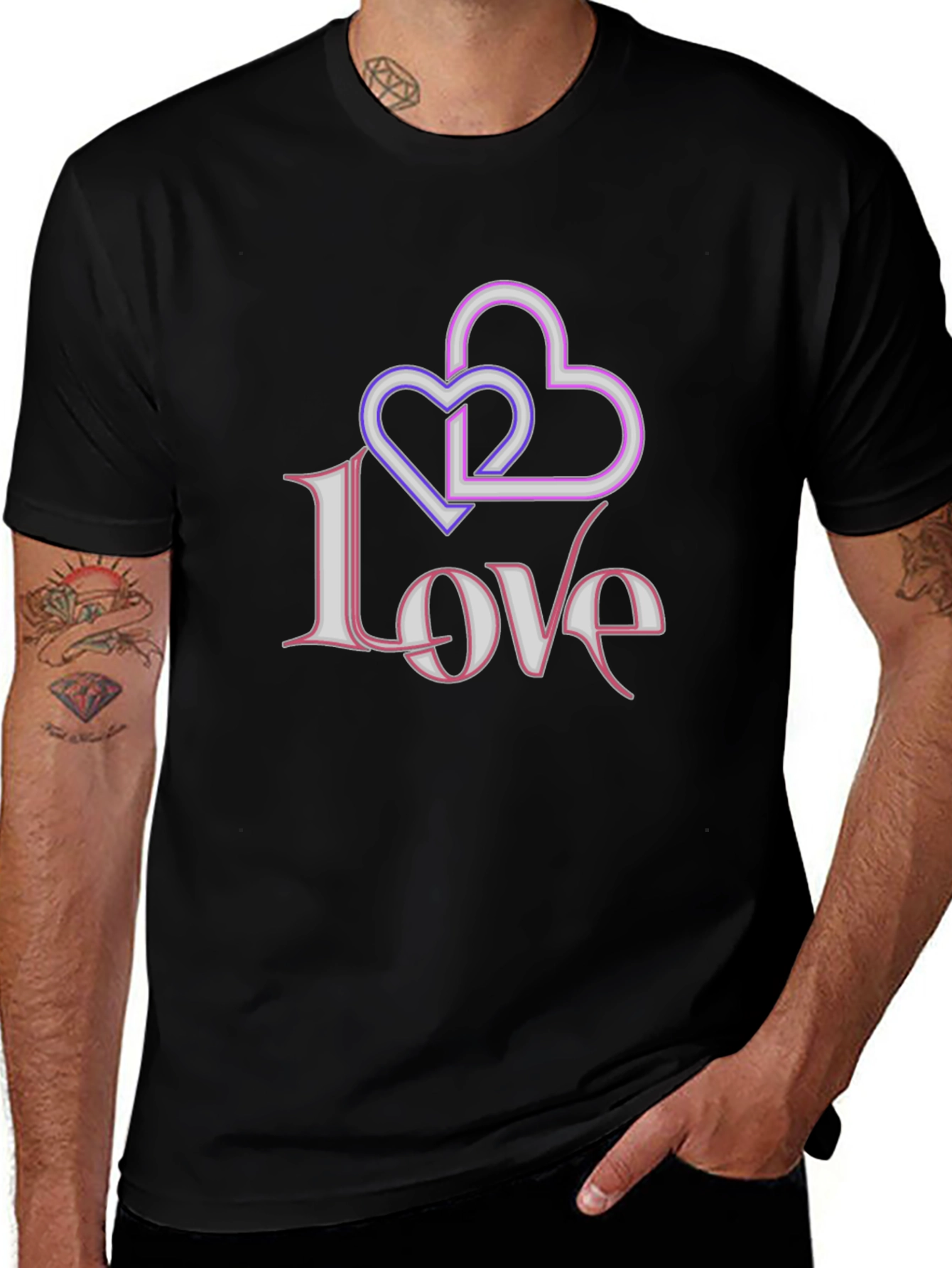 Love Hearts Graphic Black T-Shirt