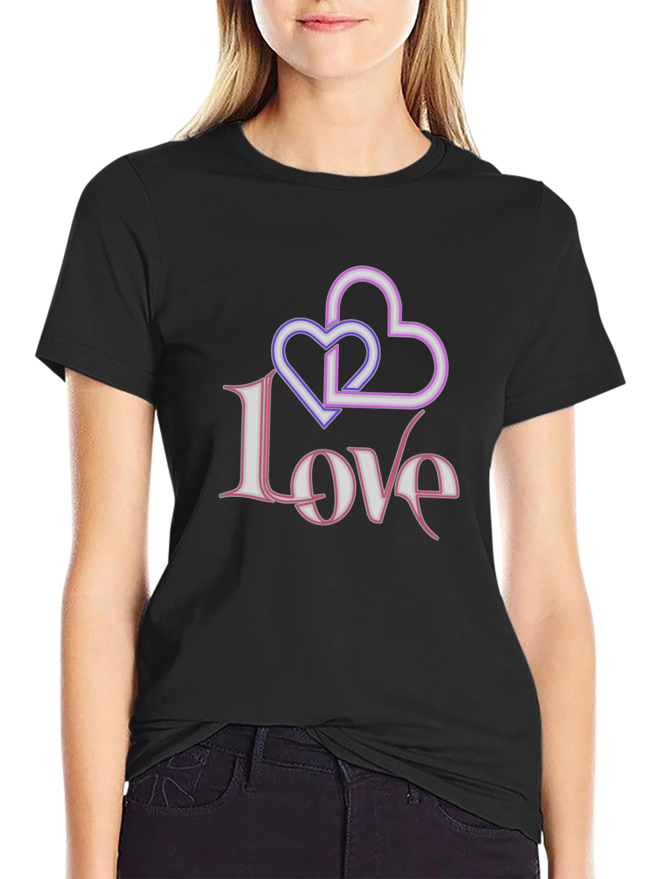 Love Hearts Graphic Black T-Shirt