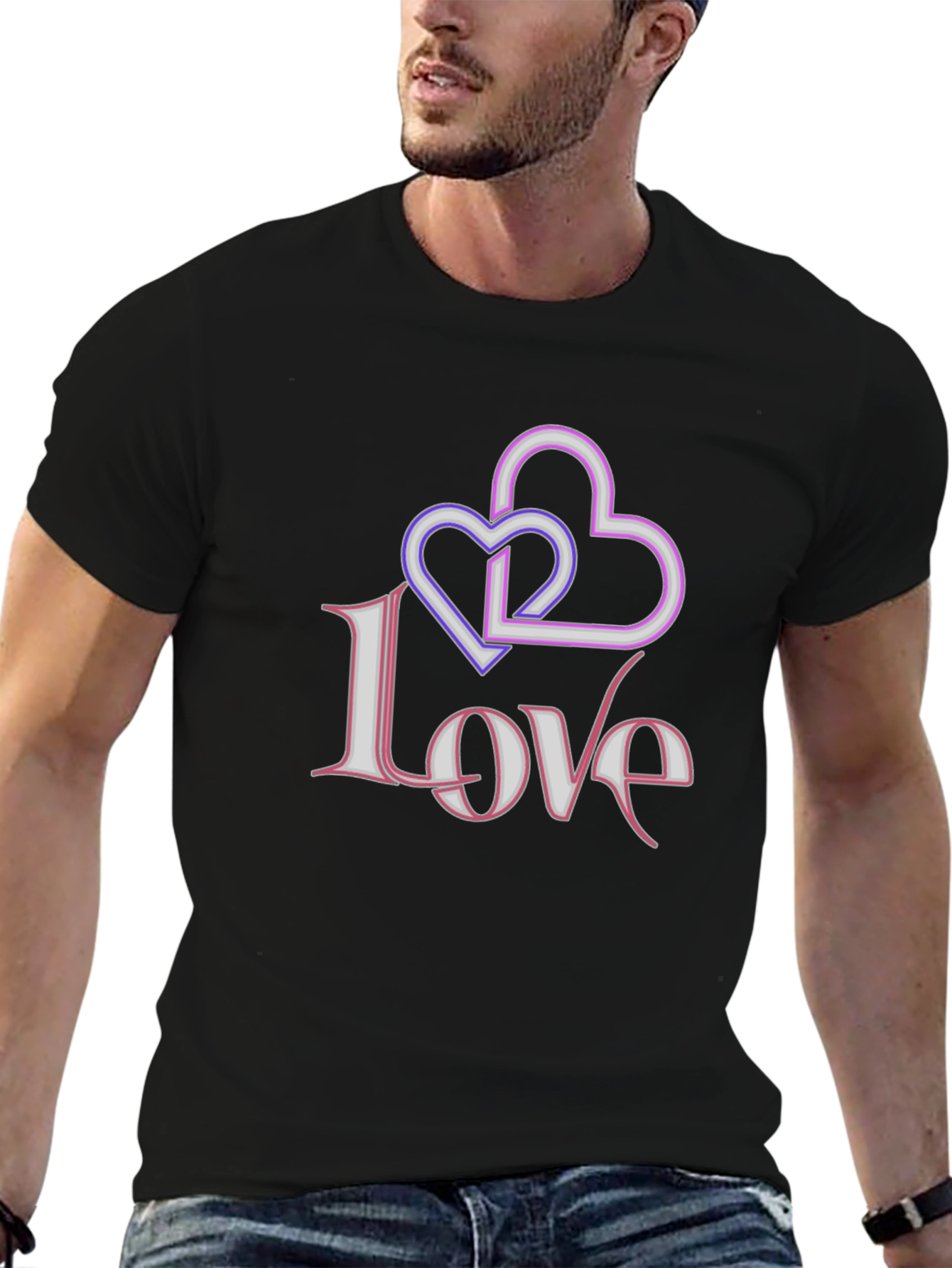 Love Hearts Graphic Black T-Shirt
