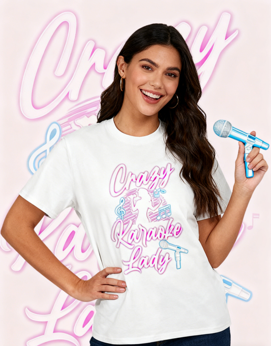 Crazy Karaoke Lady Neon Graphic T-Shirt - Karaoke Lover Casual Comfort Tee