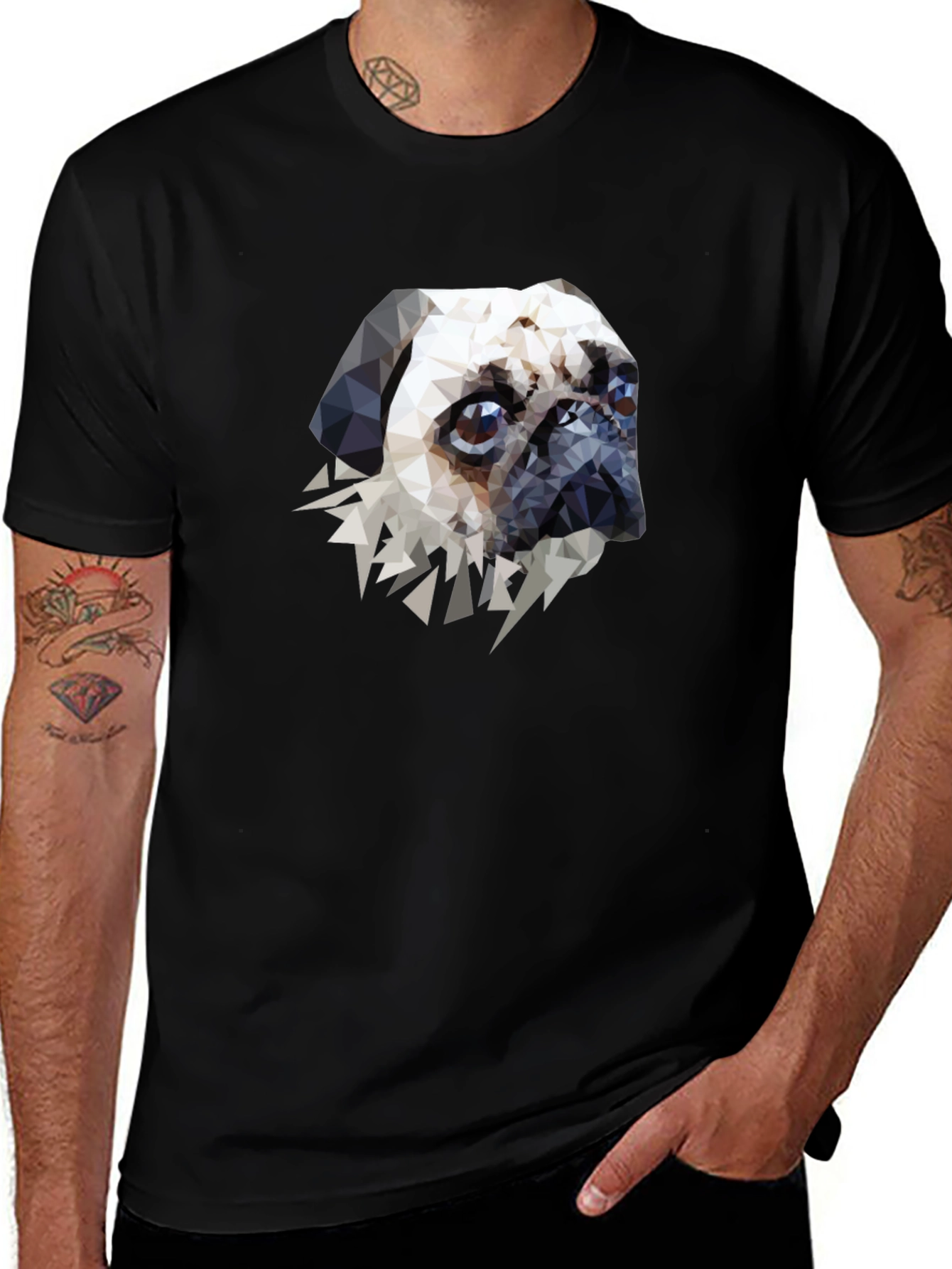 Geometric Pug Graphic Tee - Stylish Pet Lovers T-Shirt