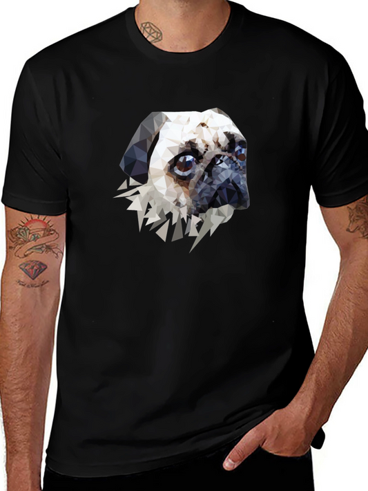 Geometric Pug Graphic Tee - Stylish Pet Lovers T-Shirt