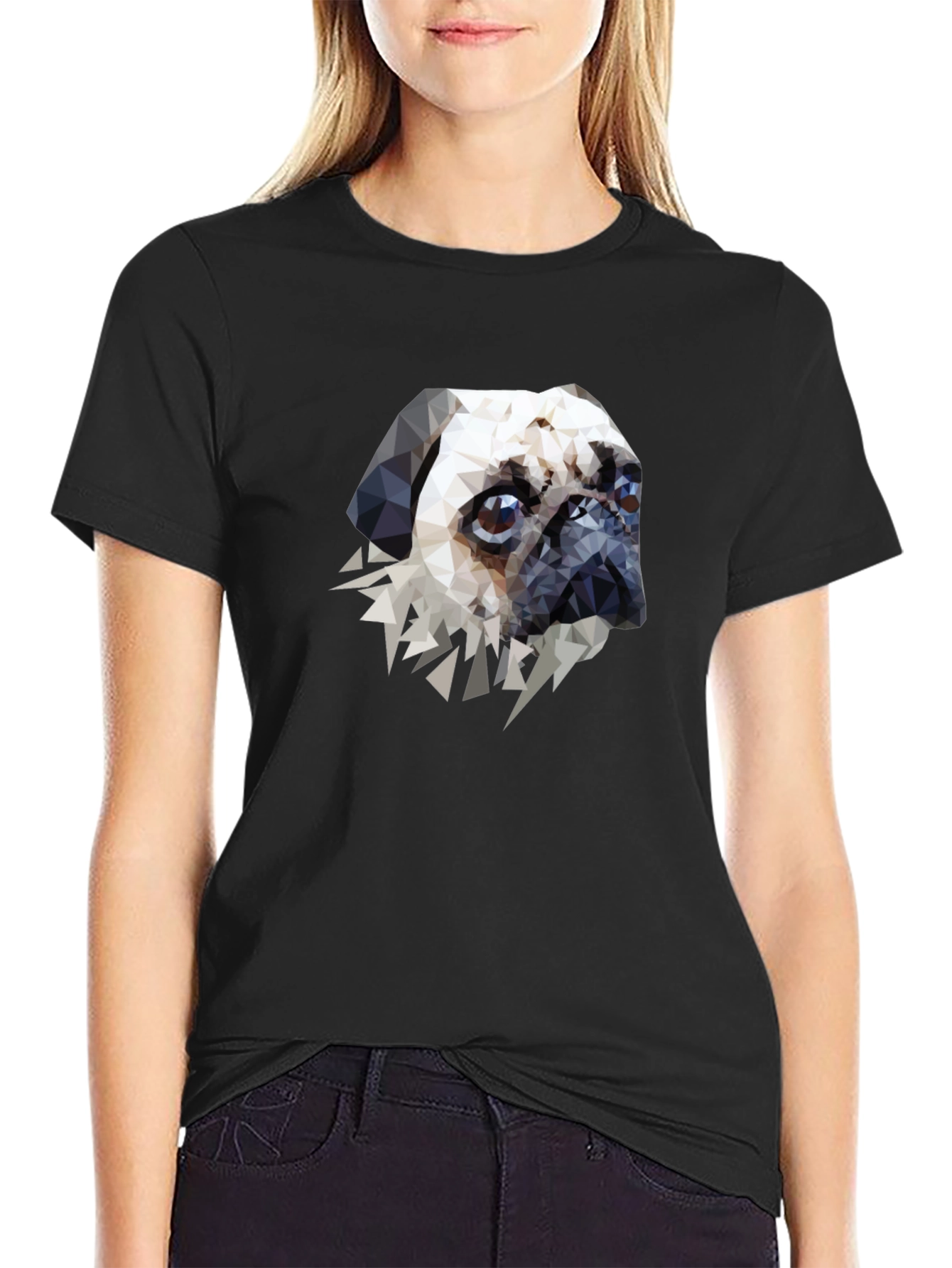 Geometric Pug Graphic Tee - Stylish Pet Lovers T-Shirt