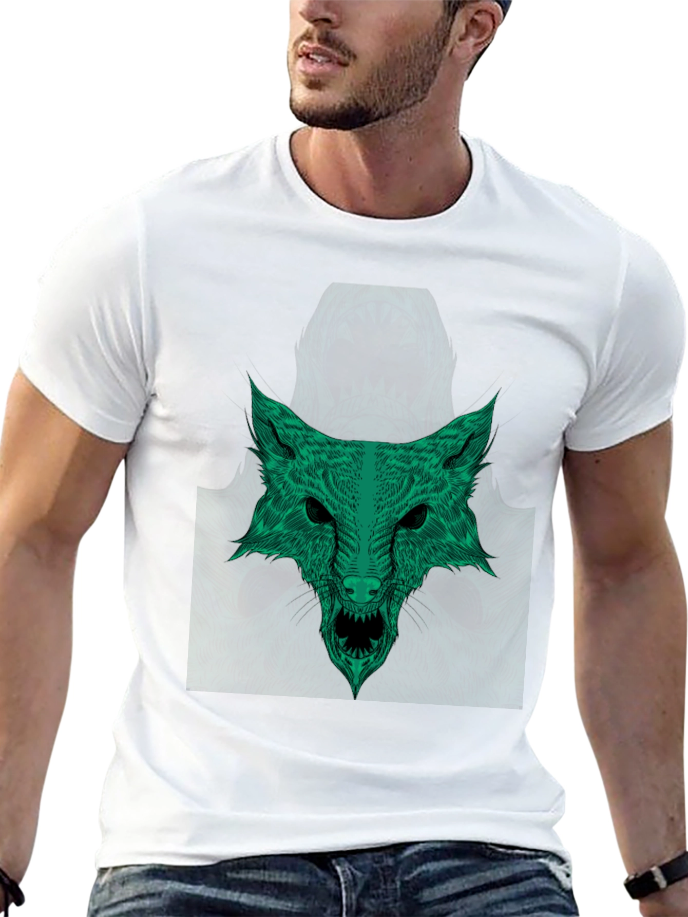 Green Wolf Graphic Tee - Stylish Mens T-Shirt