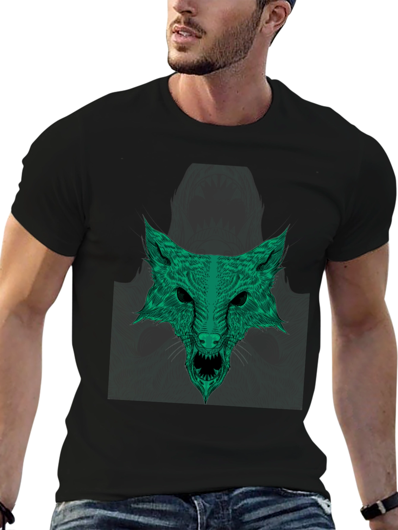 Green Wolf Graphic Tee - Stylish Mens T-Shirt