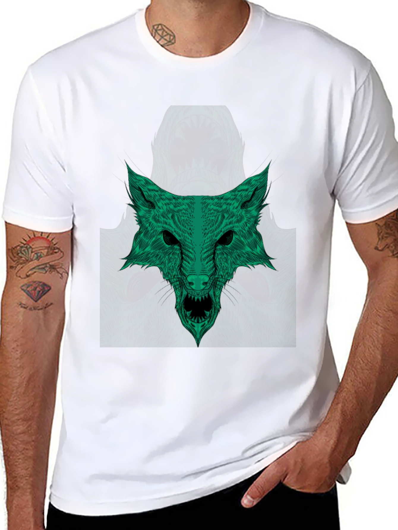 Green Wolf Graphic Tee - Stylish Mens T-Shirt