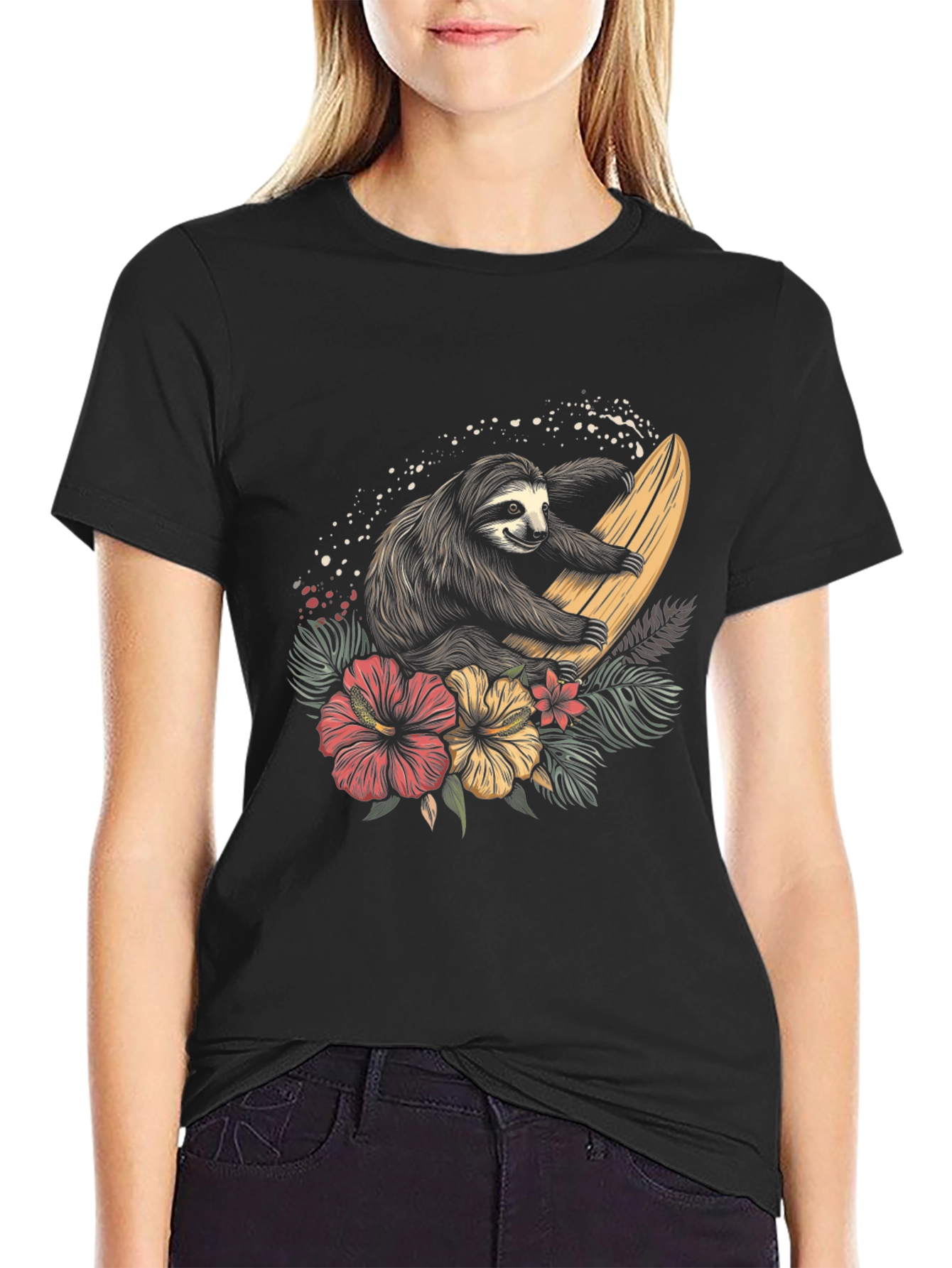 Surfing Sloth Graphic Tee - Tropical Style Shirt