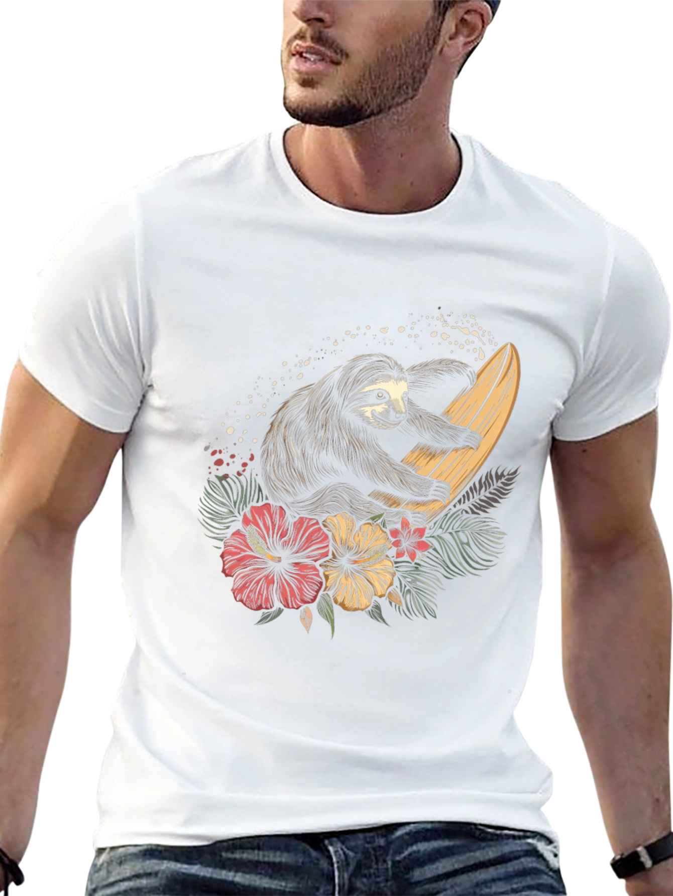 Surfing Sloth Graphic Tee - Tropical Style Shirt