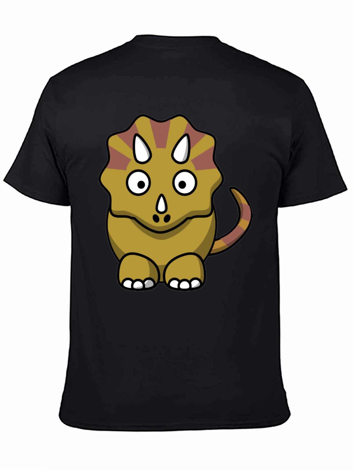 Cute Triceratops Cartoon Graphic Black T-Shirt