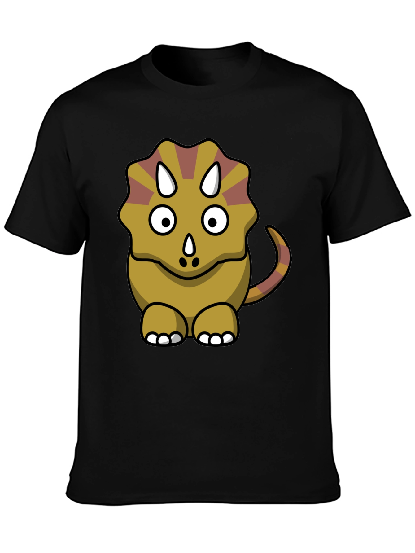 Cute Triceratops Cartoon Graphic Black T-Shirt
