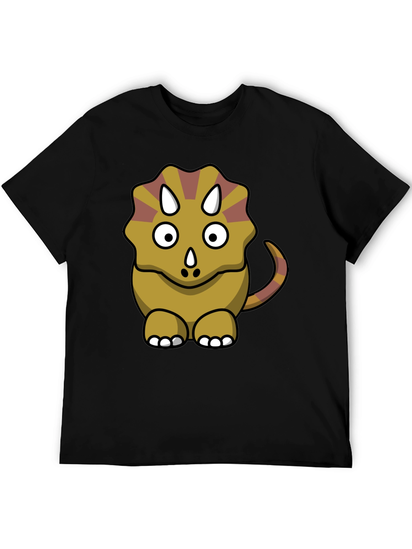 Cute Triceratops Cartoon Graphic Black T-Shirt
