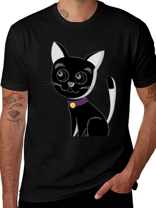 Cartoon Cat Graphic Tee - Black