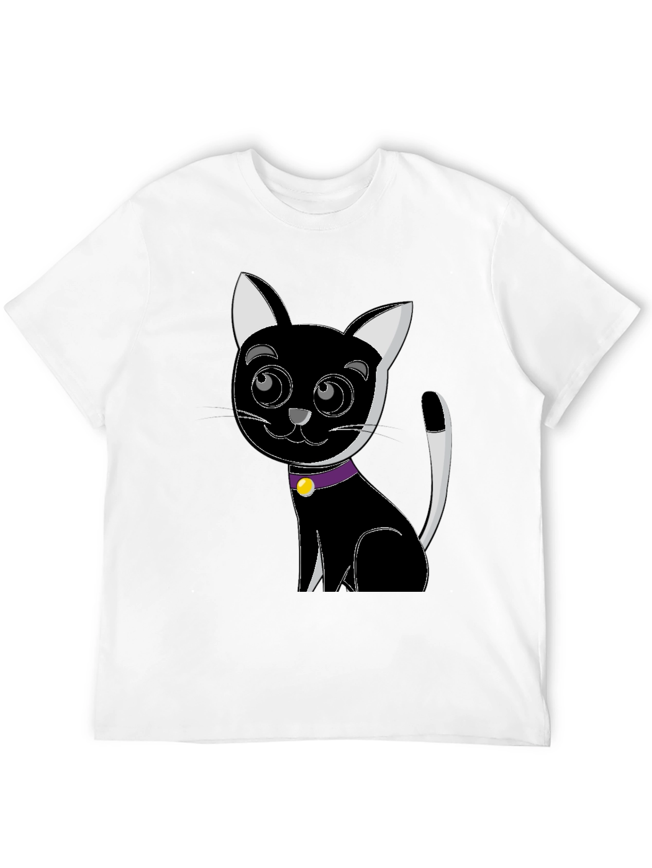Cartoon Cat Graphic Tee - Black