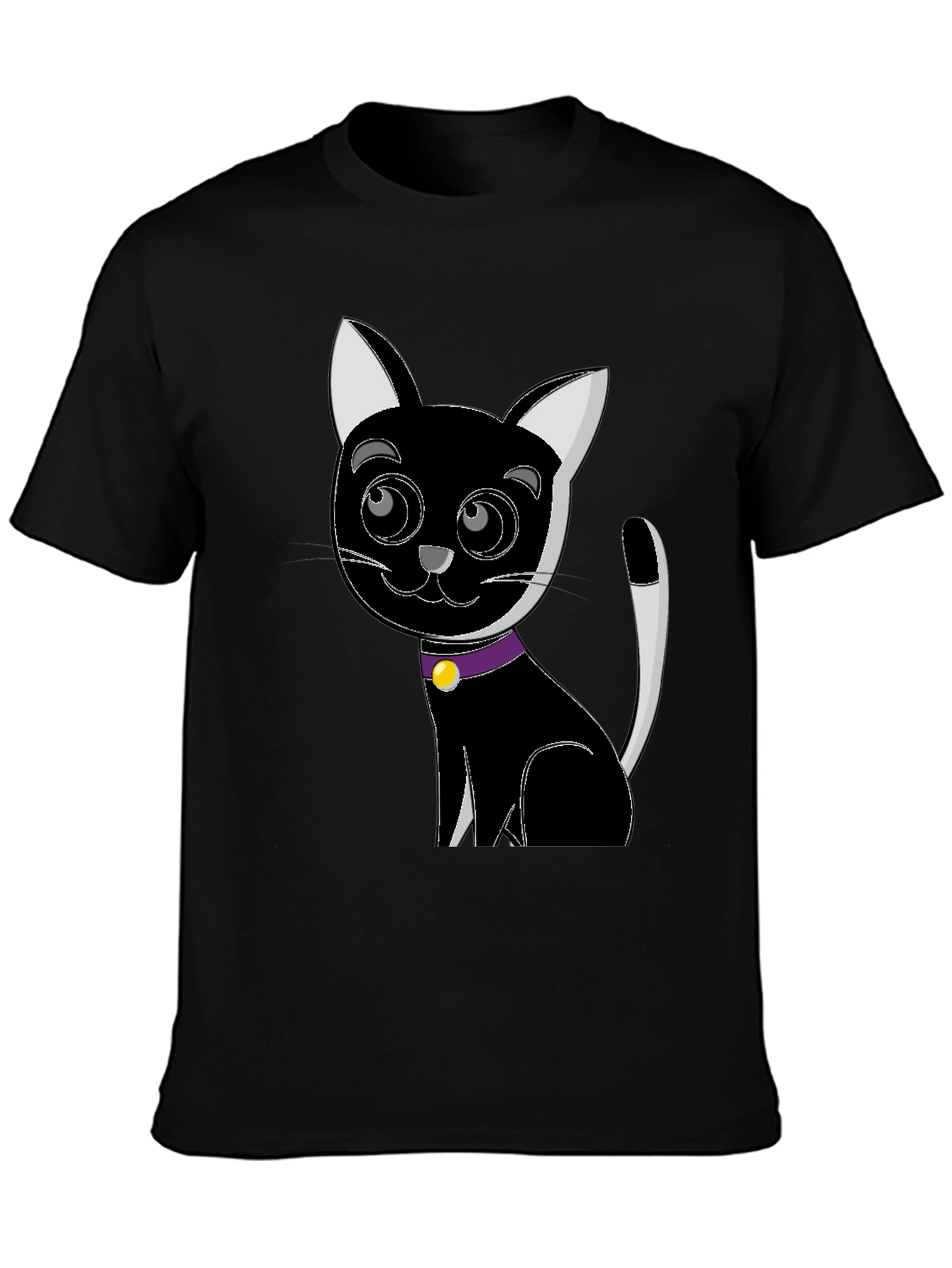 Cartoon Cat Graphic Tee - Black