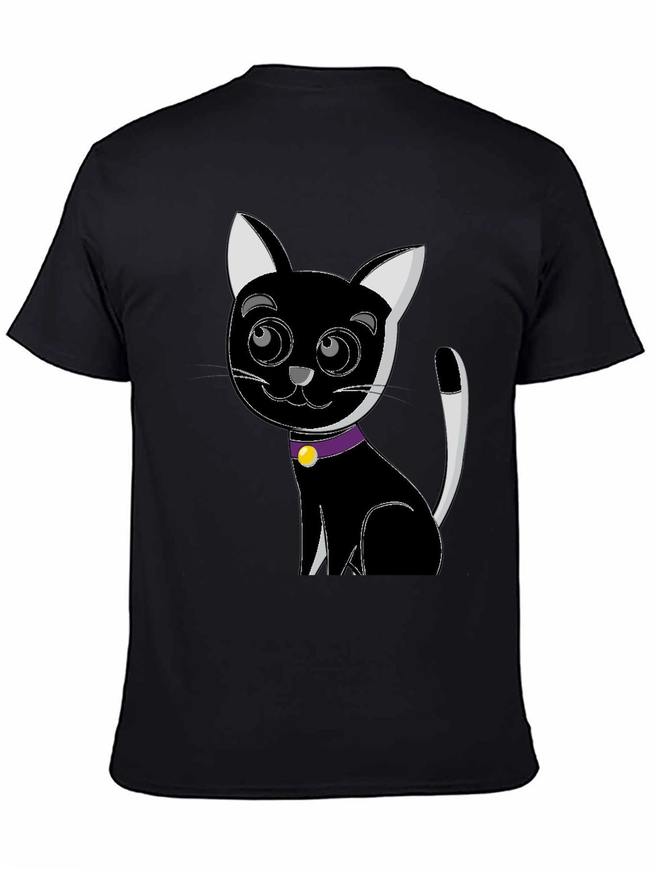 Cartoon Cat Graphic Tee - Black