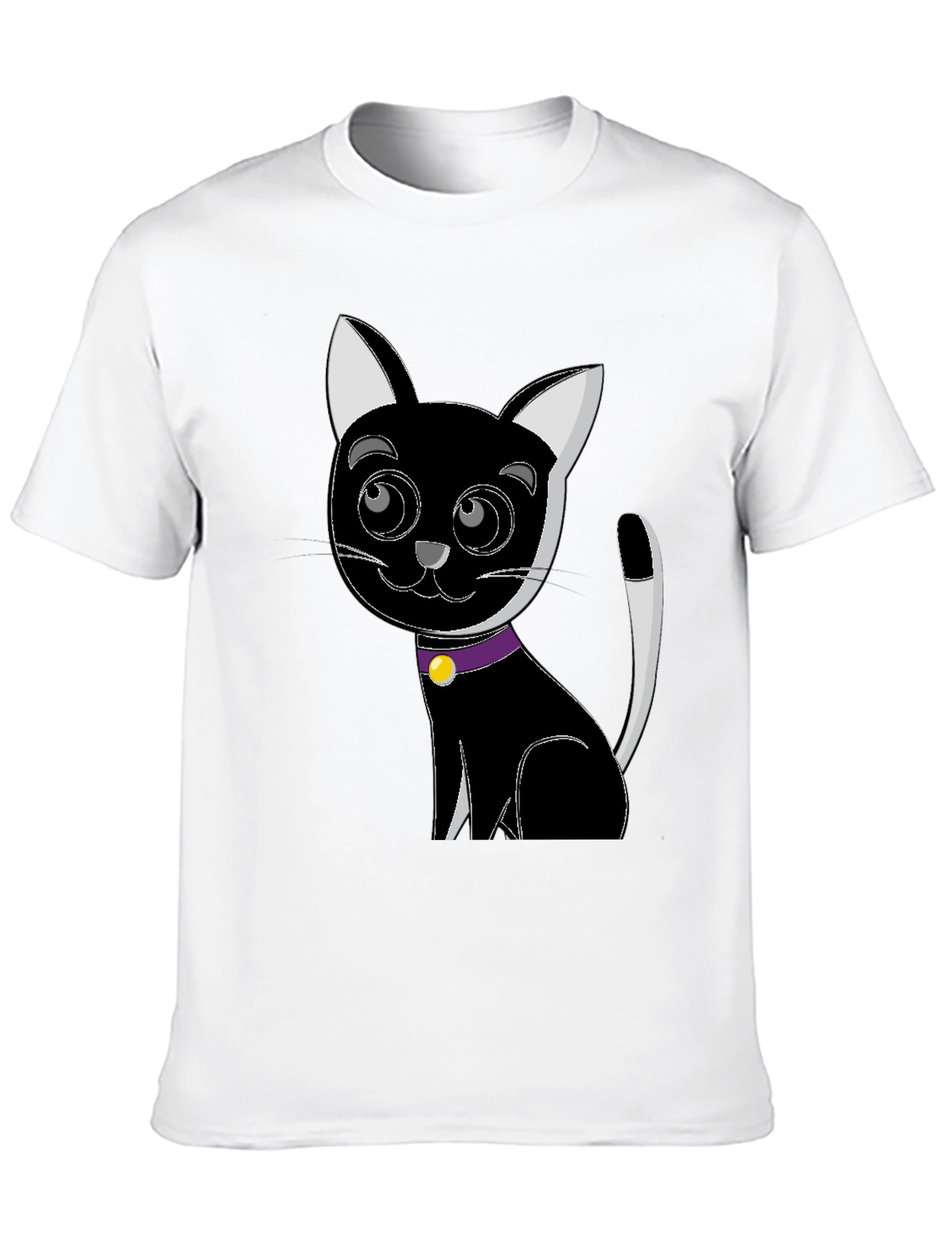 Cartoon Cat Graphic Tee - Black