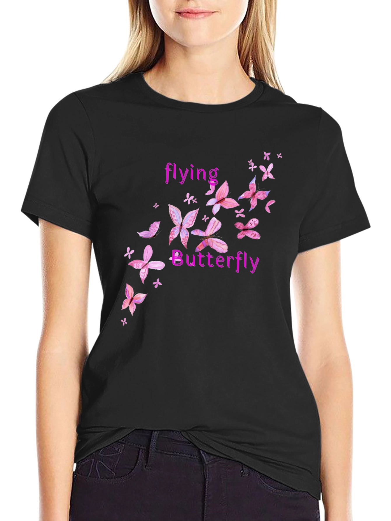 Butterfly Graphic Tee - Pink Floral Design