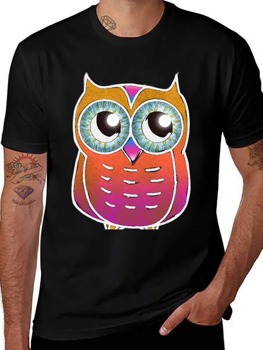 Colorful Owl Graphic Print Crew Neck Tee