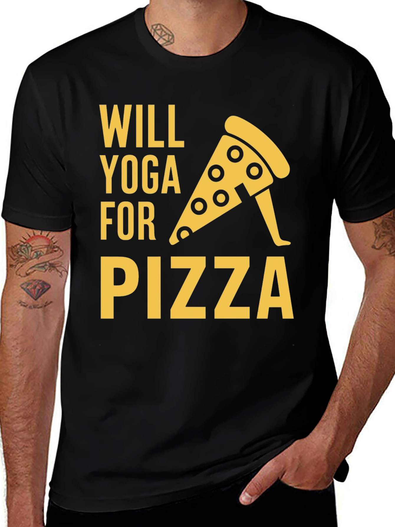 Will Yoga for Pizza Graphic Tee - Black
