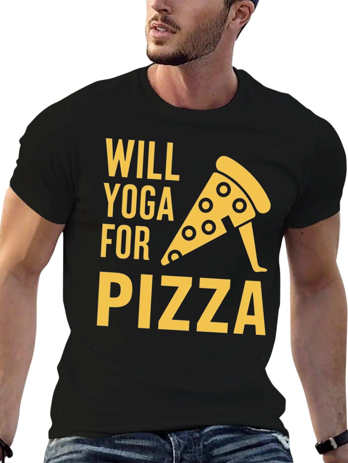 Will Yoga for Pizza Graphic Tee - Black