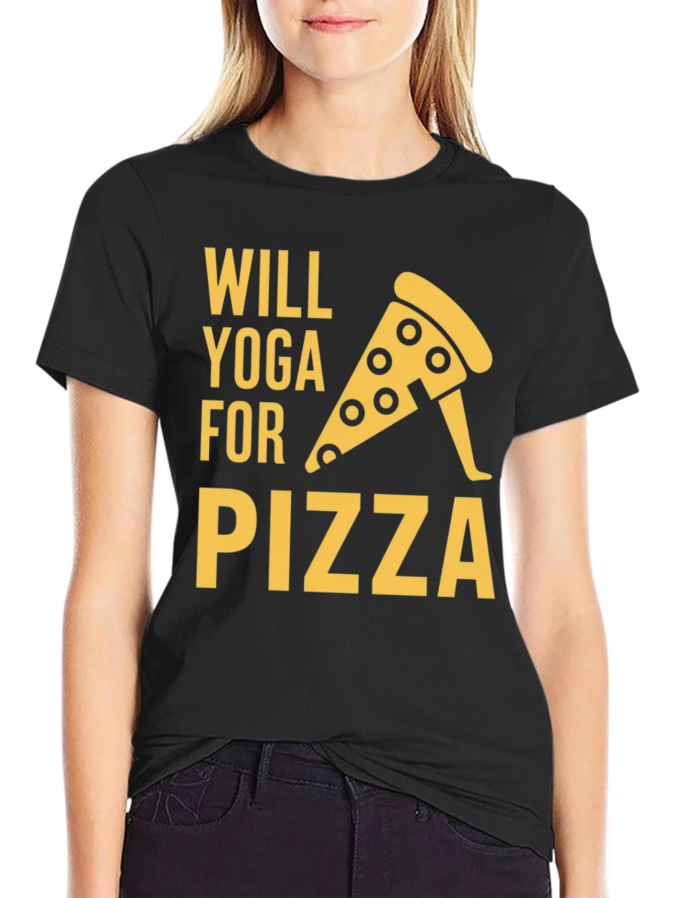 Will Yoga for Pizza Graphic Tee - Black