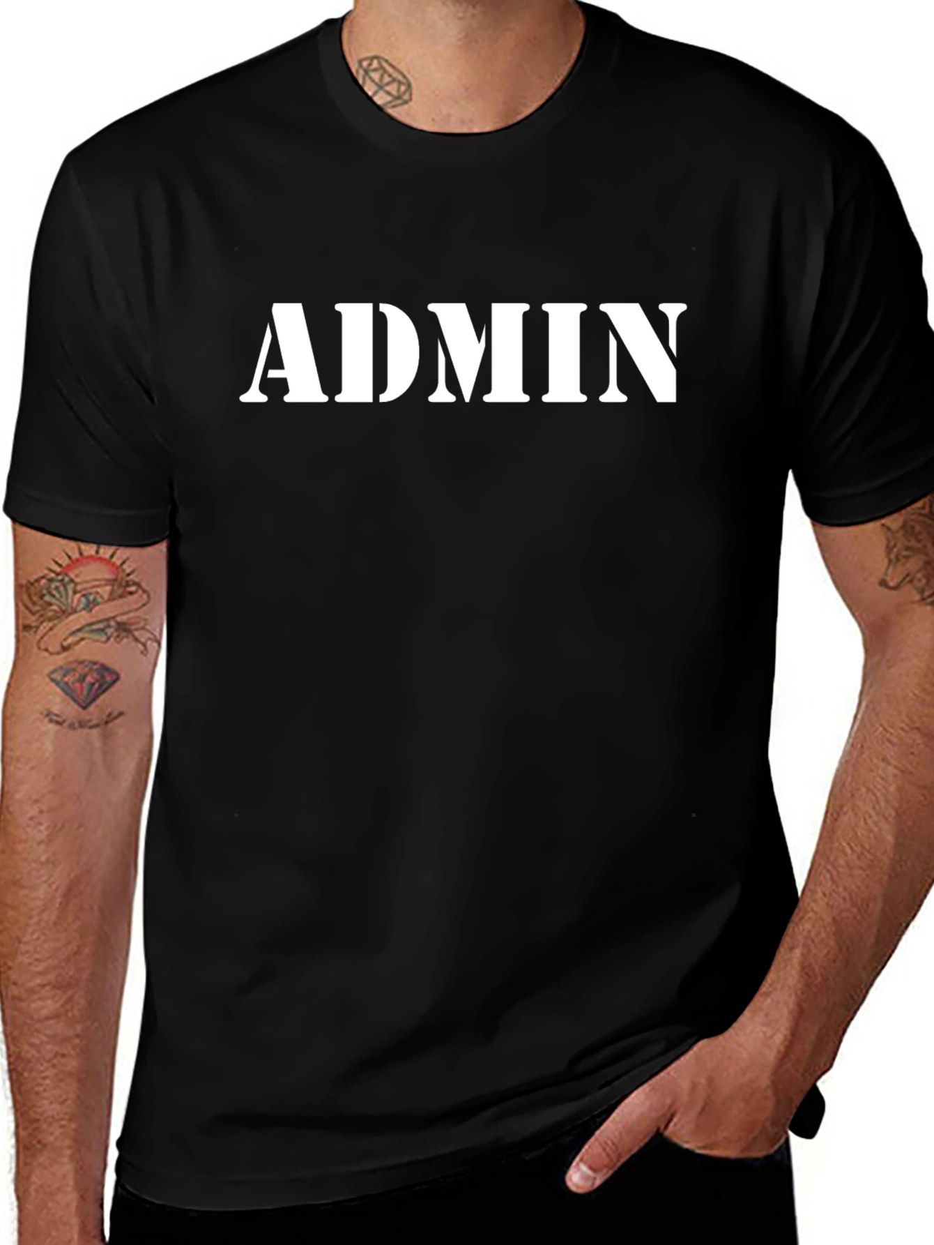 Admin Print Black Crewneck T-Shirt