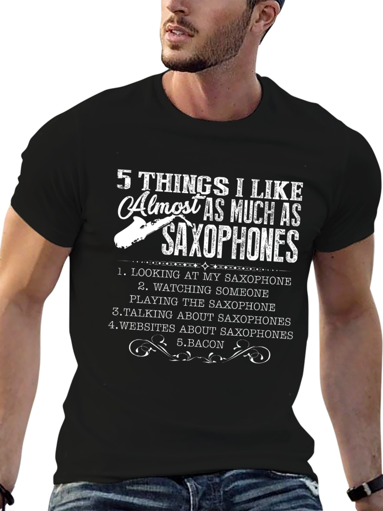 Saxophone Lover Black T-Shirt - 5 Things I Like