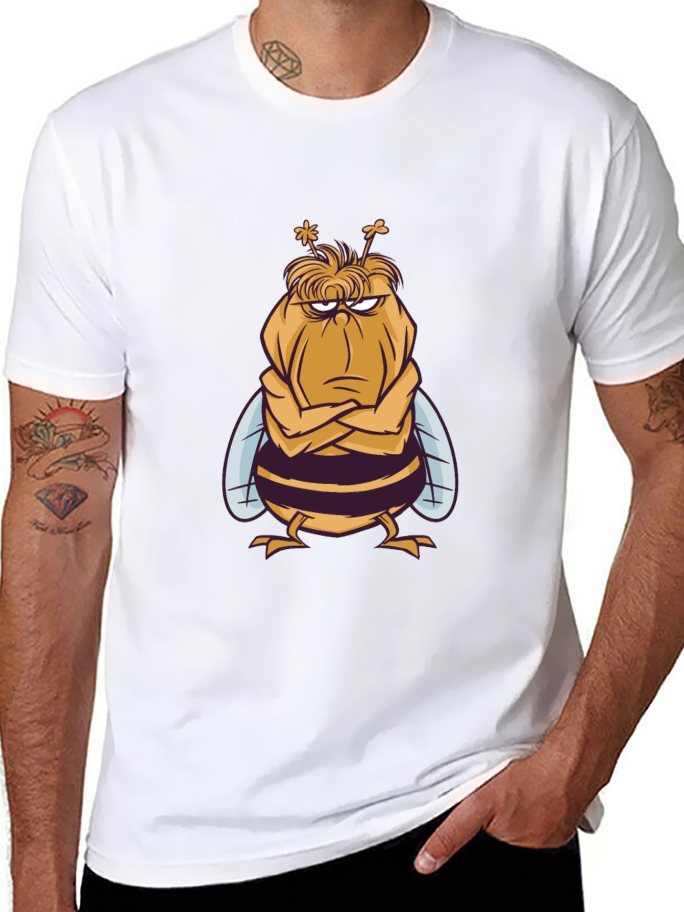 Grumpy Bee Graphic Tee - Black Cotton Blend T-Shirt
