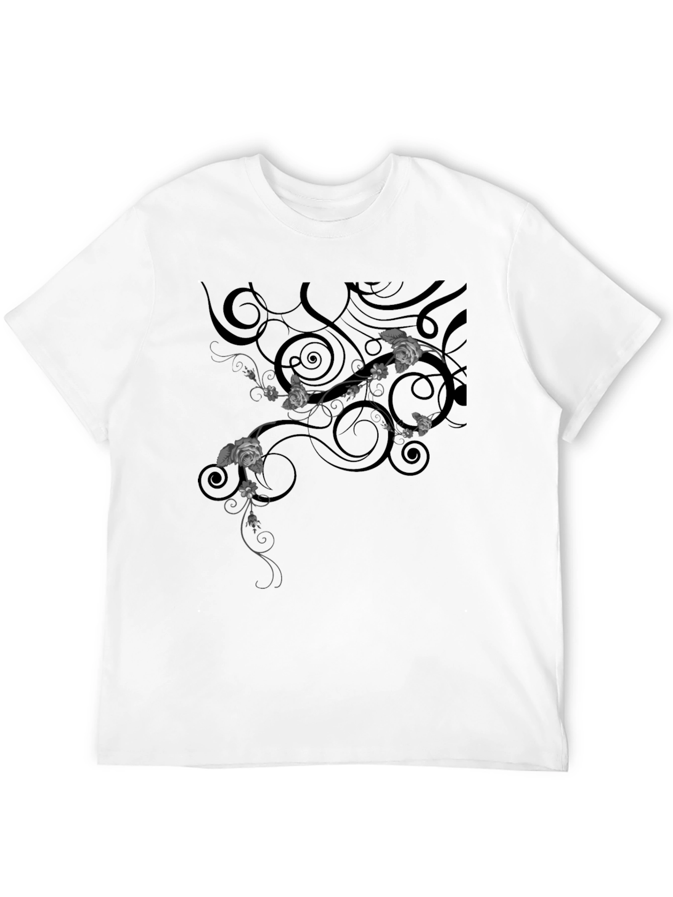 Elegant Black T-Shirt with Floral Vine Design