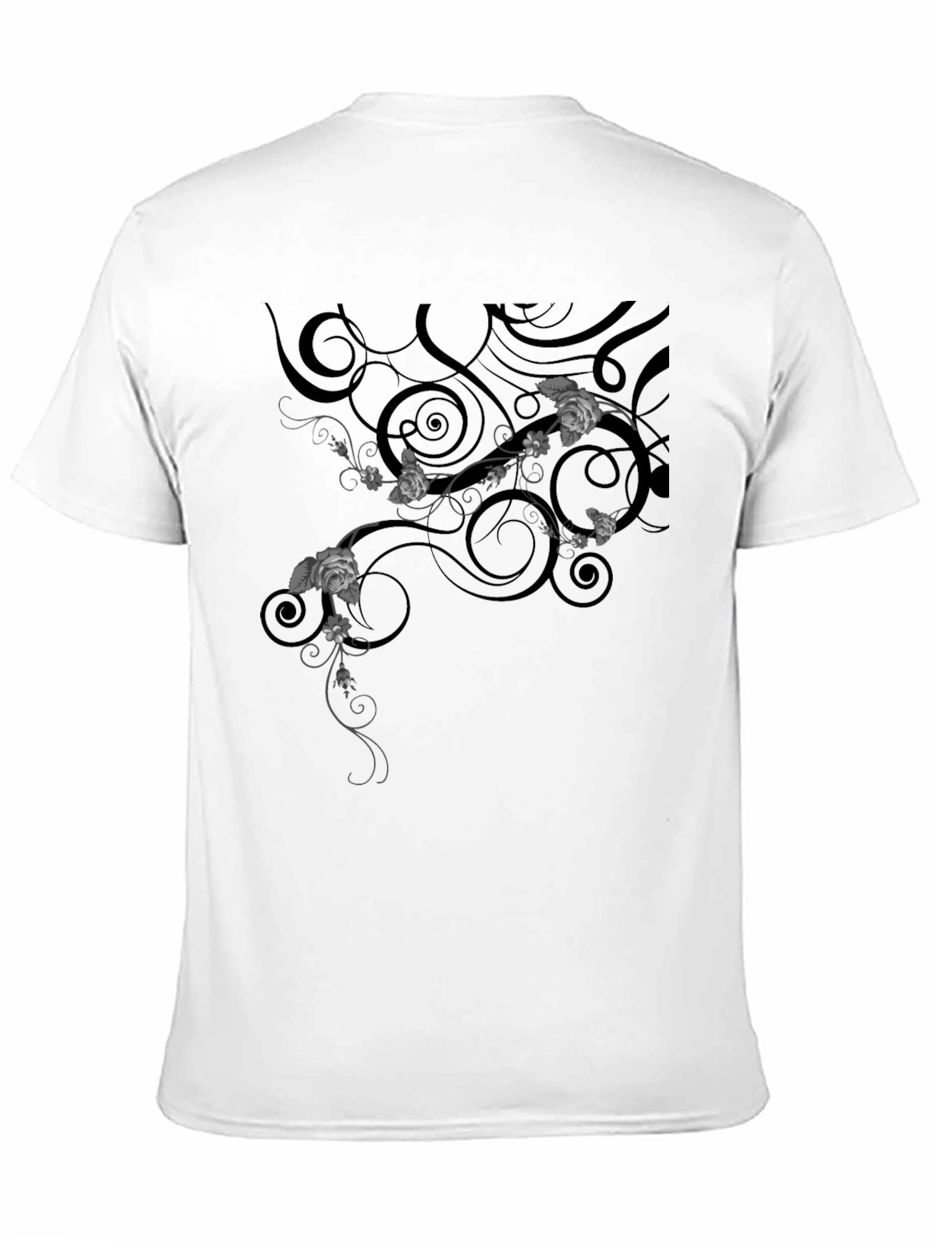 Elegant Black T-Shirt with Floral Vine Design