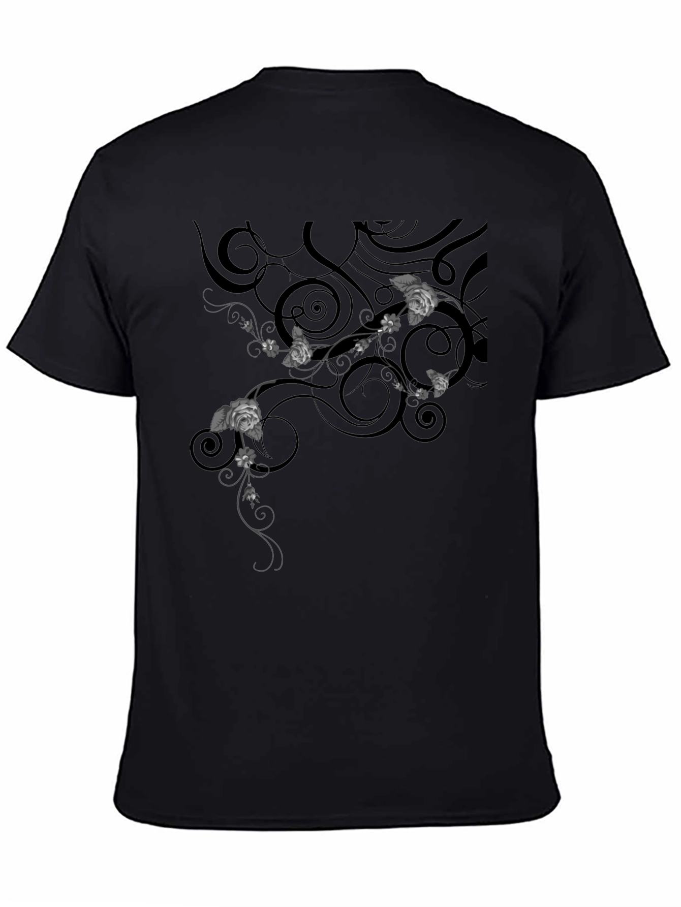 Elegant Black T-Shirt with Floral Vine Design