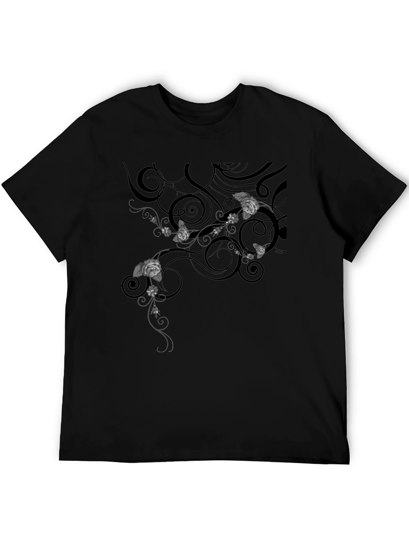 Elegant Black T-Shirt with Floral Vine Design