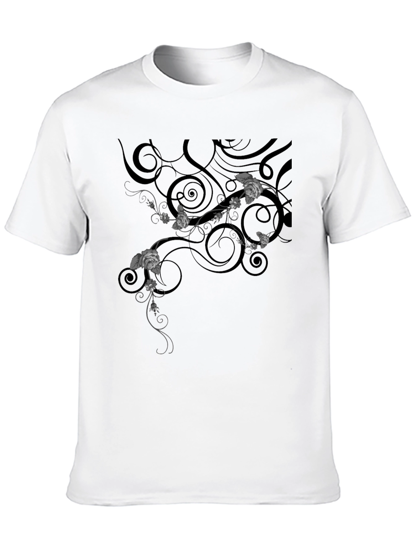 Elegant Black T-Shirt with Floral Vine Design
