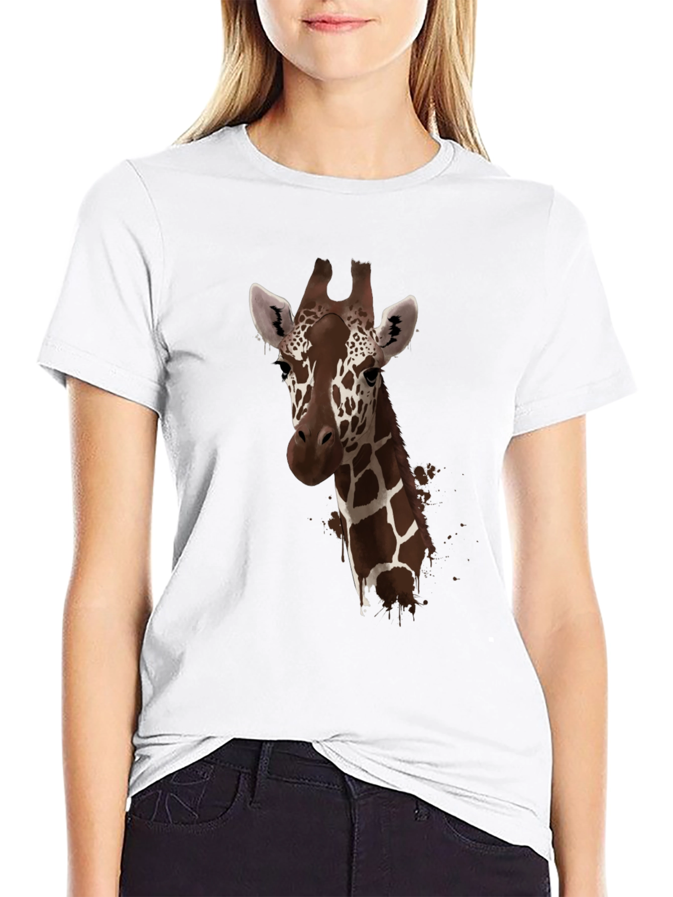 Giraffe Print Black T-Shirt - Stylish Animal Design
