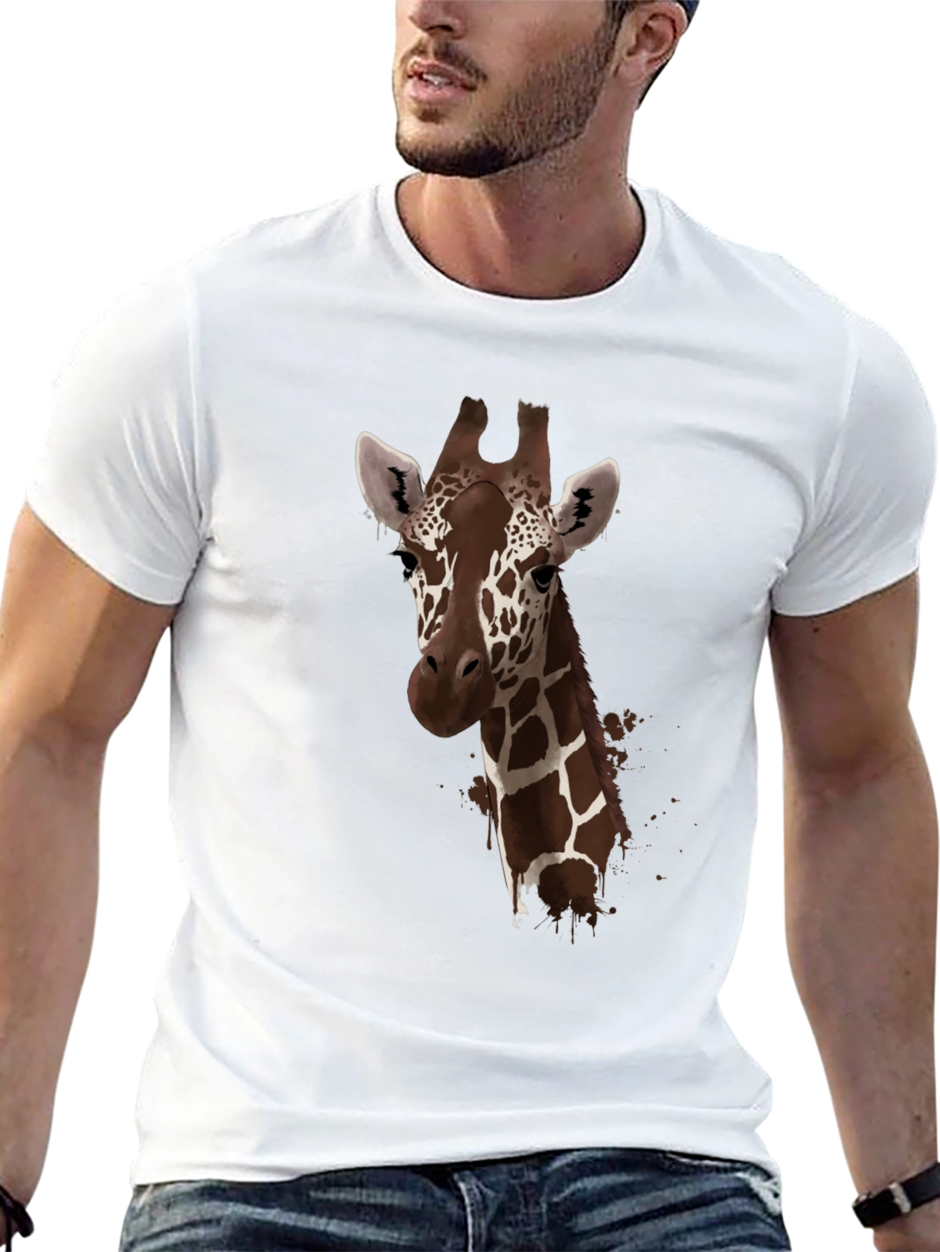 Giraffe Print Black T-Shirt - Stylish Animal Design