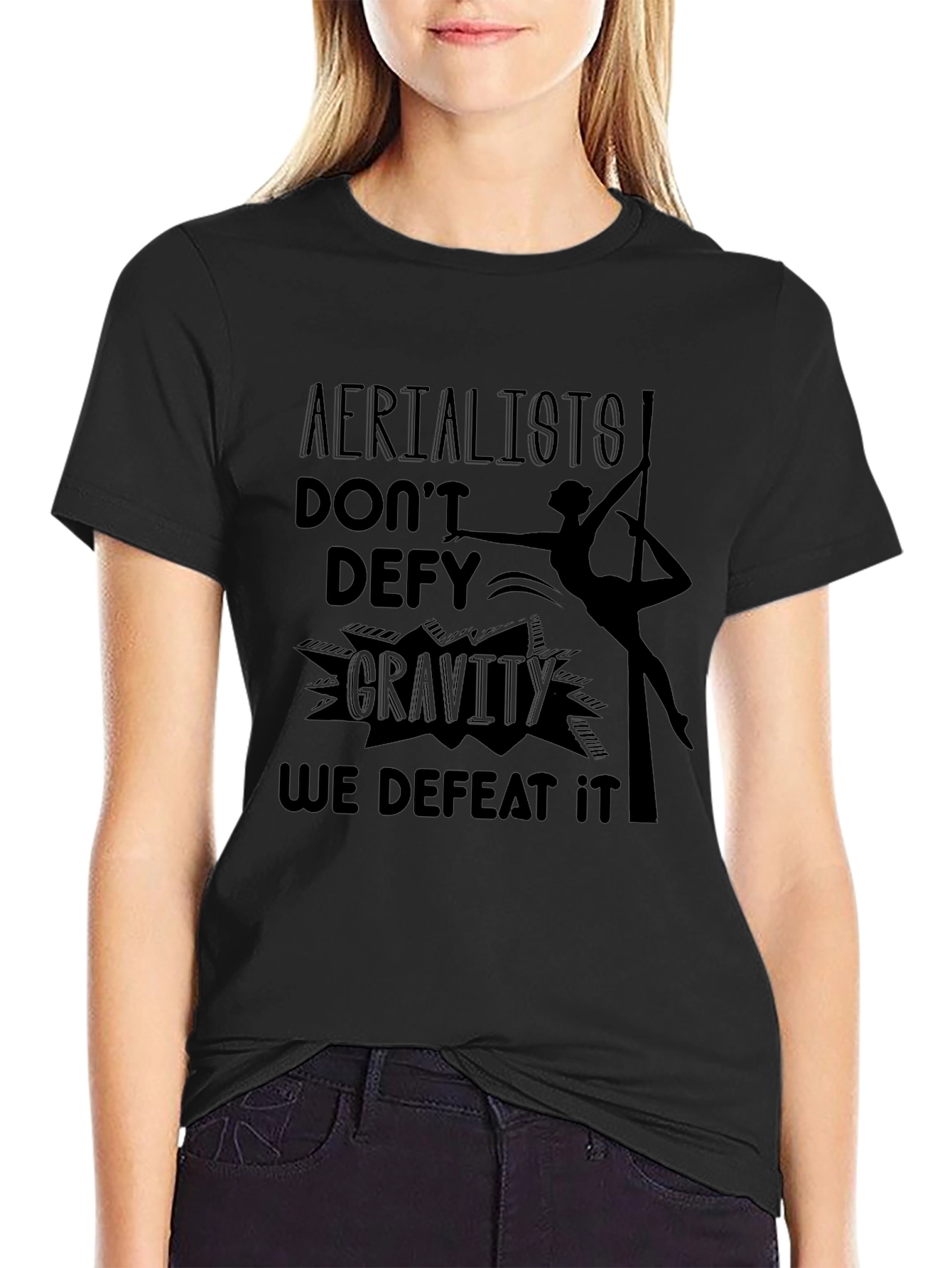 Aerialists Defeat Gravity Black Graphic T-Shirt