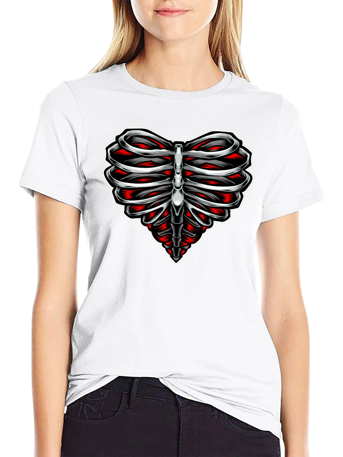 Heart Rib Cage Graphic Tee - Black