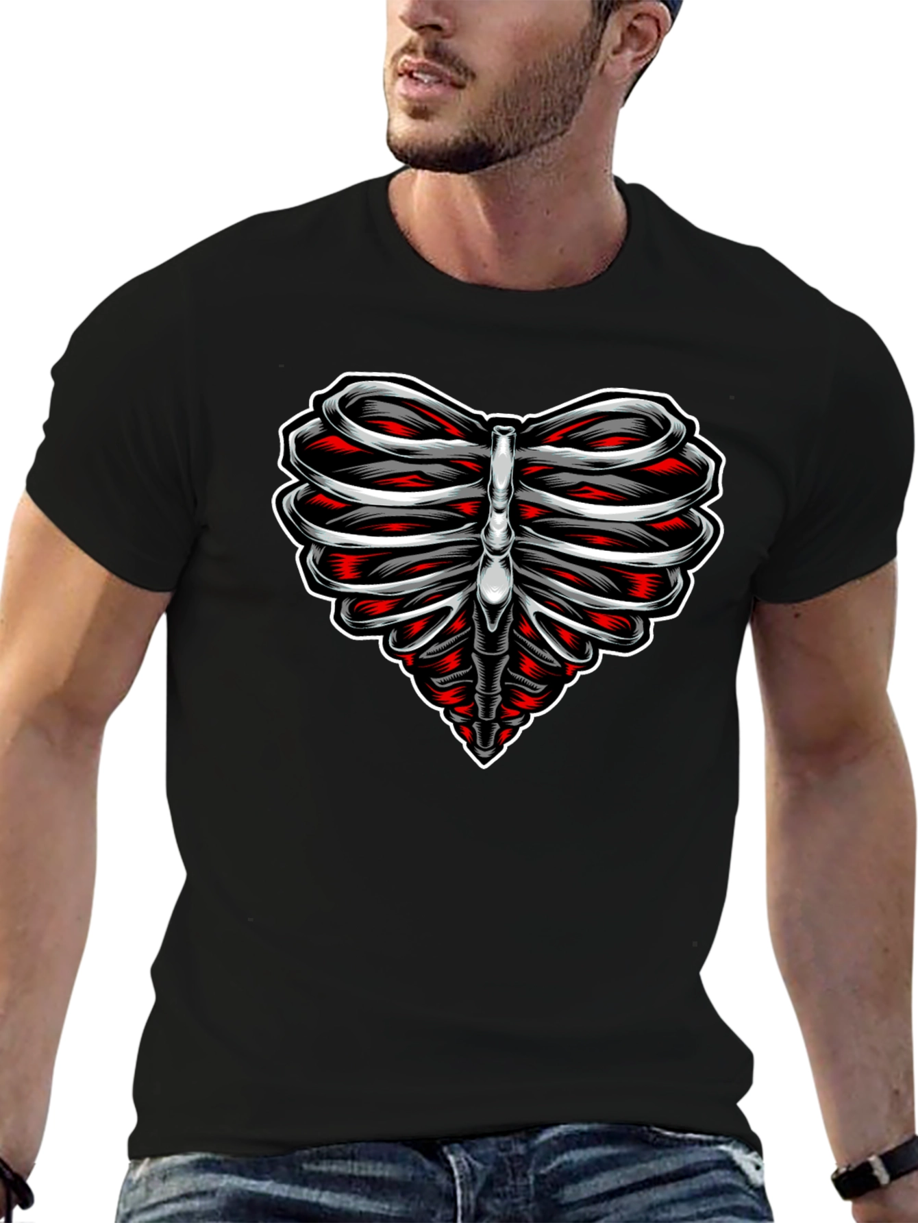 Heart Rib Cage Graphic Tee - Black