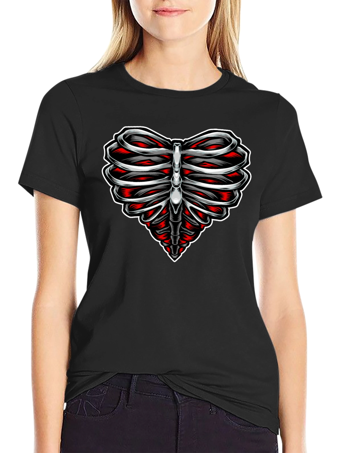 Heart Rib Cage Graphic Tee - Black