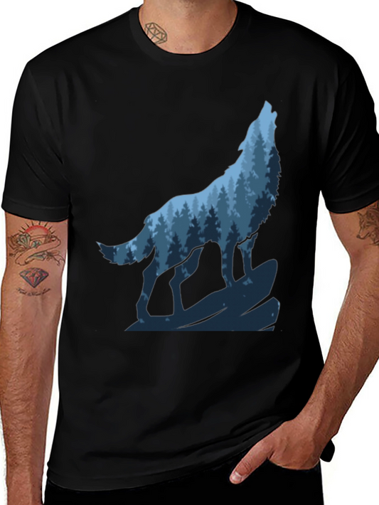 Wolf Howling Forest Graphic Tee - Black