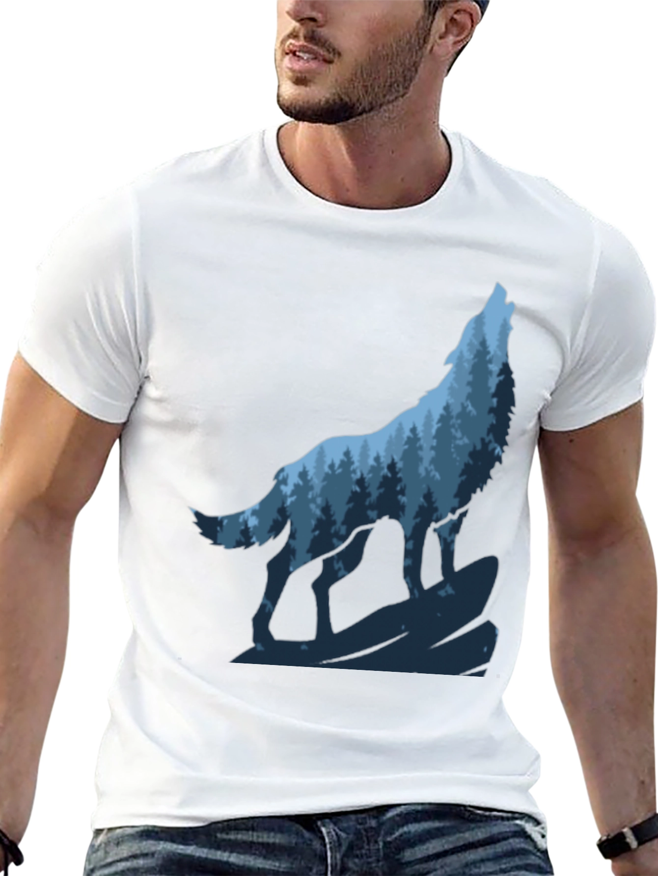 Wolf Howling Forest Graphic Tee - Black