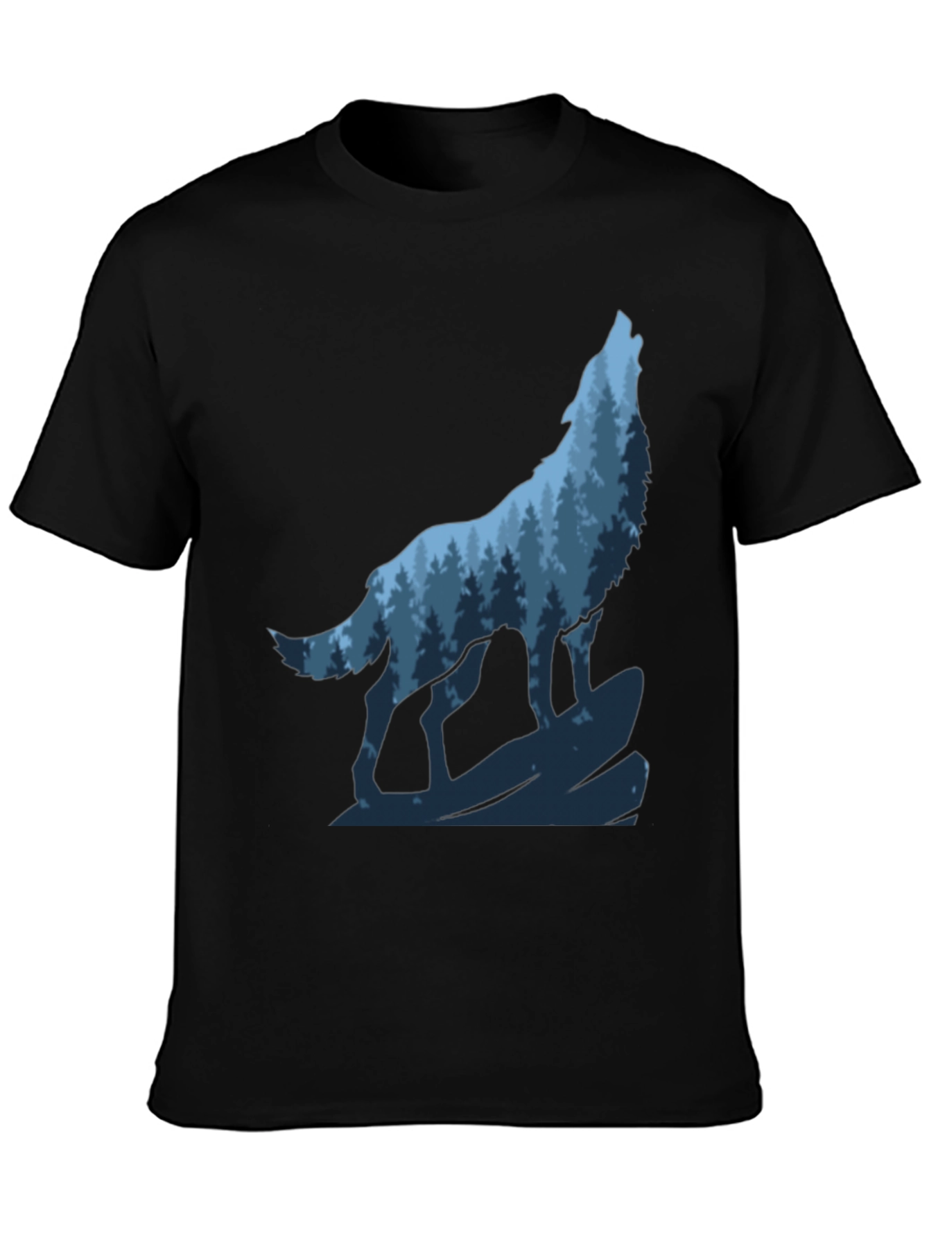 Wolf Howling Forest Graphic Tee - Black
