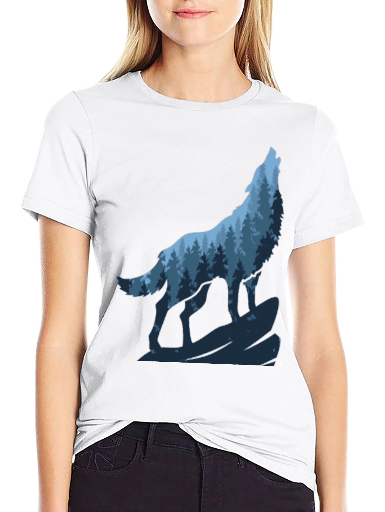 Wolf Howling Forest Graphic Tee - Black