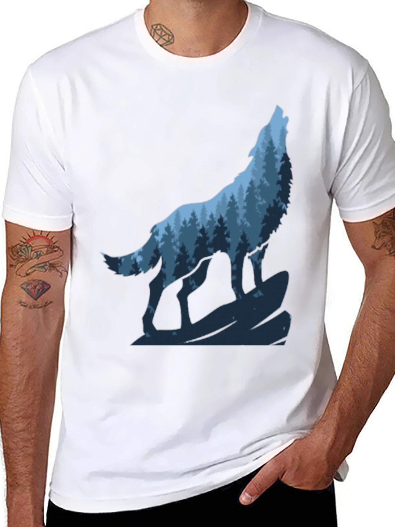 Wolf Howling Forest Graphic Tee - Black